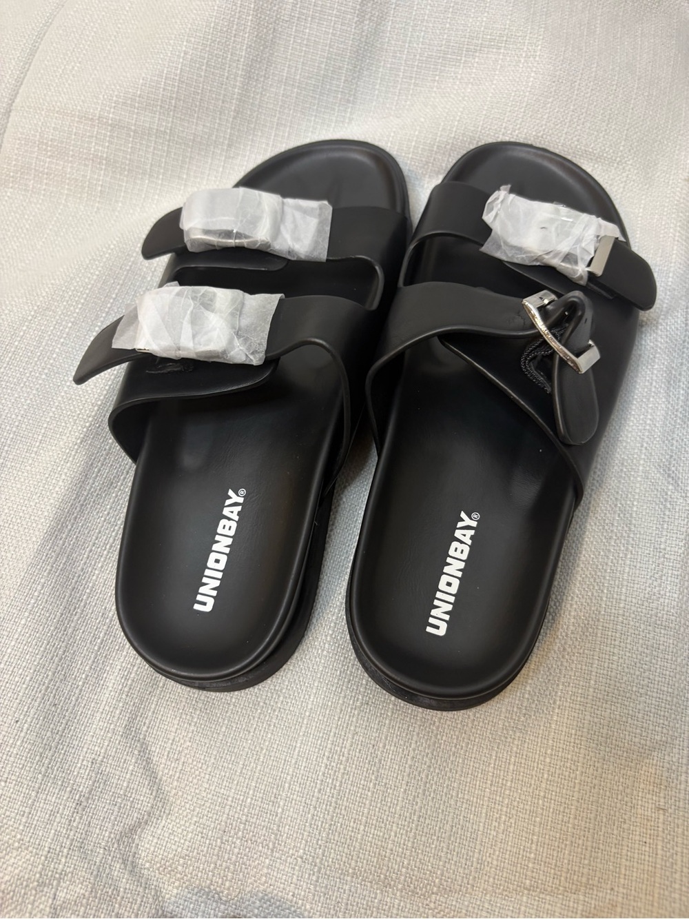 UNIONBAY Black Dual-Buckle Slide Sandals